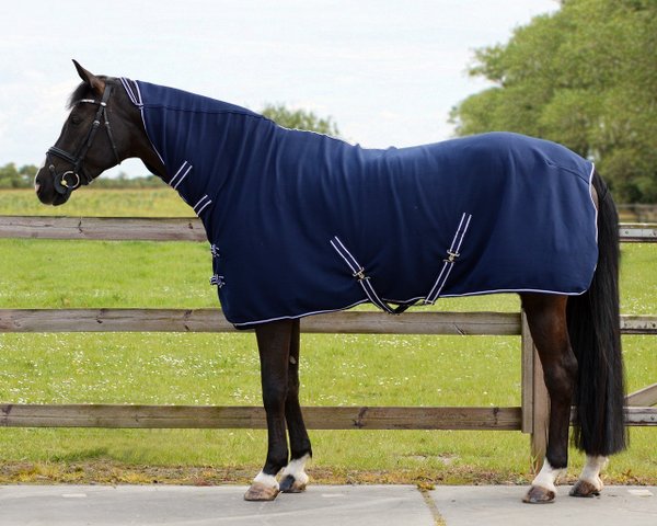 QHP Fleece Decke Basic mit Hals, Schwarz oder Blau